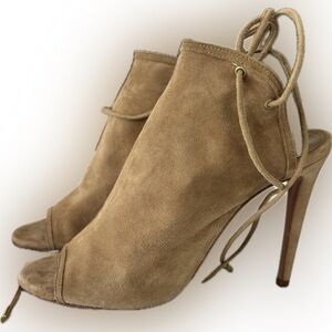 Aquazzura Firenze Women's Tan Suede Open Toe Heels Size 37.5-EU